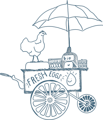 Chickens cart illustration of Domaine Majou luxury french countryside event, retreat and wedding venue in the South of France 20 mins from Carcassonne